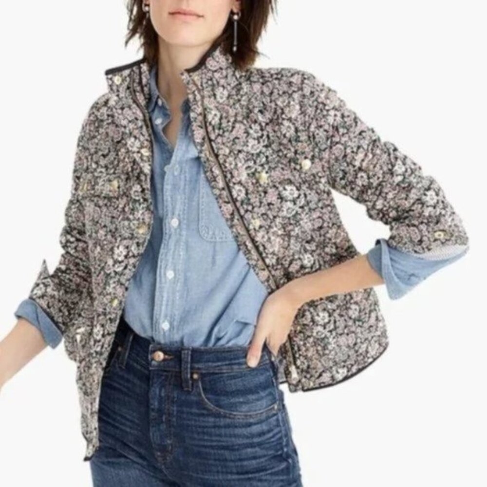 J.Crew x Liberty S Quilted Downtown Field Jacket Floral White Garden Print - Picture 2 of 12